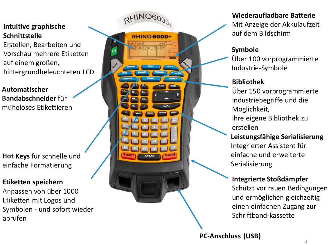 Dymo Rhino 6000+ Funktionen